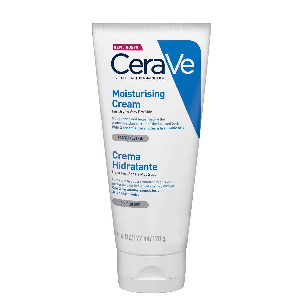 CeraVe Crema Hidratante Diaria para Rostro y Cuerpo, Piel Seca a Muy Seca, Hidratación por 24 Horas, con Ceramidas Esenciales y Ácido Hialurónico, 454 g