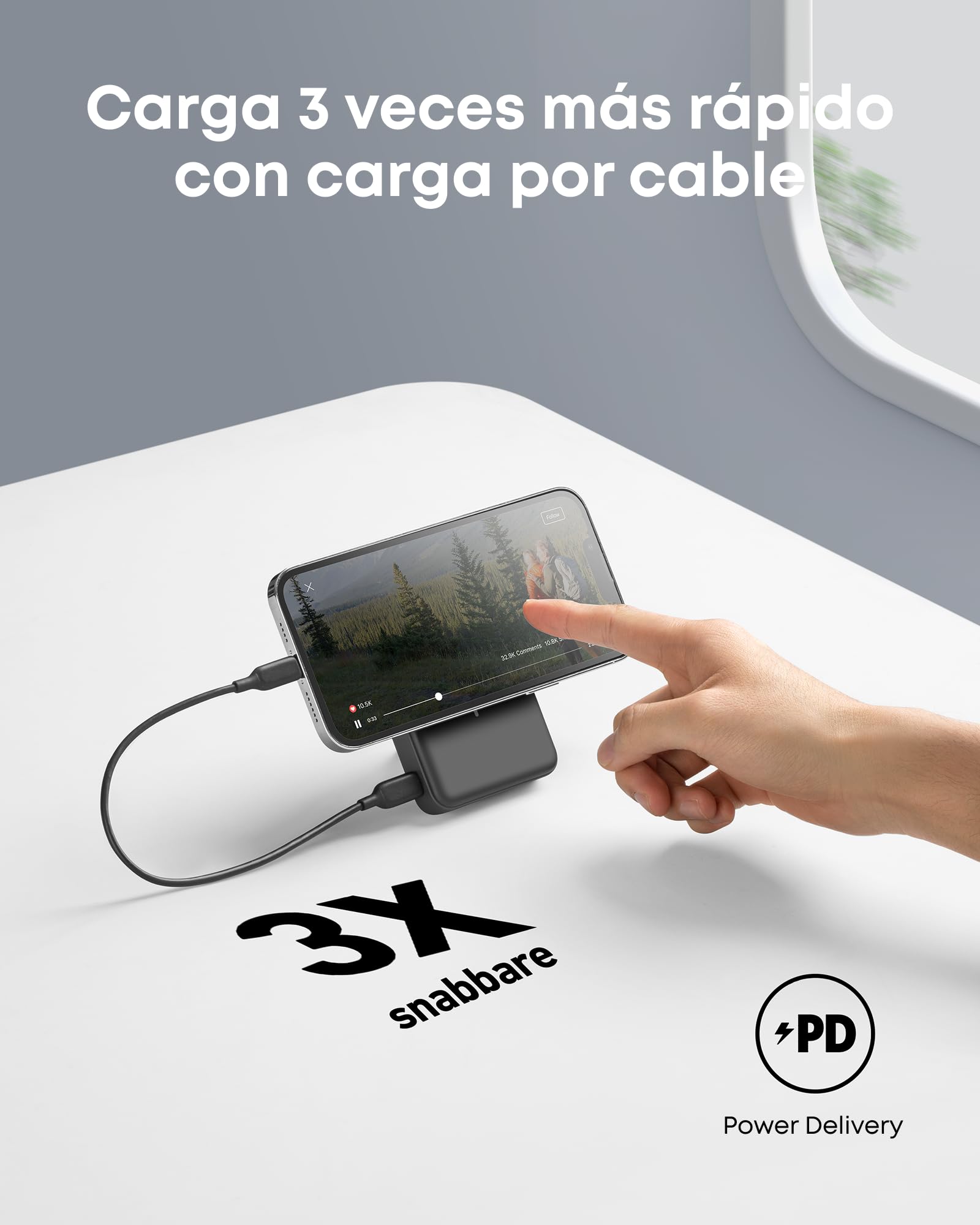 Anker Power Bank 10000mAh Inalámbrico Magnético, PD 20W Carga Rápida Plegable, Batería Externa Cargador Portátil para iPhone 17/16/15/14, Galaxy, iPad, Xiaomi