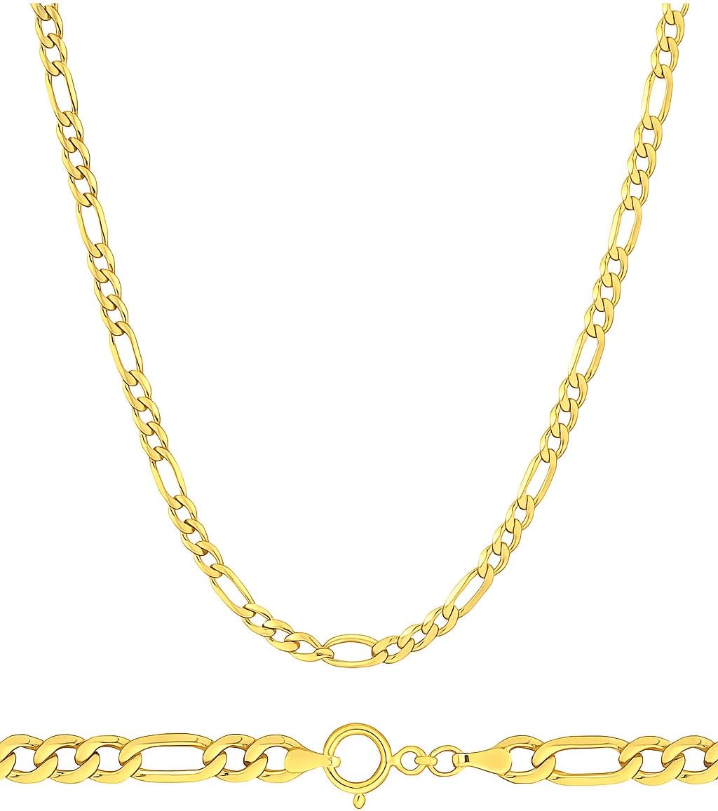 Cadena de Oro Italiano 10k Genuino – Collar Eslabón Fígaro 3+1 Clásico Unisex – Cadena Fina Sólida Pulida 2.8mm x 50cm – Joyería Italiana Elegante y Duradera – Regalo Perfecto