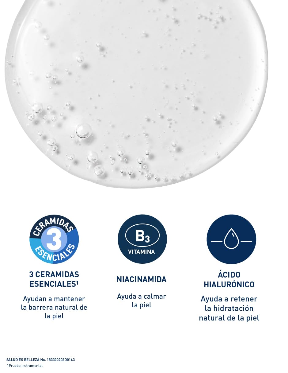 CeraVe Gel Limpiador Espumoso Facial para Piel Mixta a Grasa con Ceramidas Esenciales, Niacinamida y Ácido Hialurónico, 473 ml, 1 Unidad