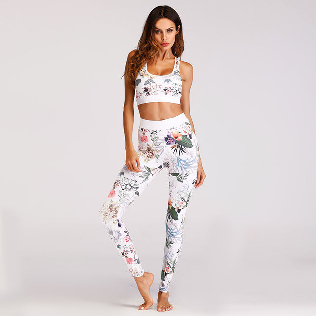 Conjunto de Yoga para Mujer con Estampado Floral - Conjunto de Sujetador y Leggings