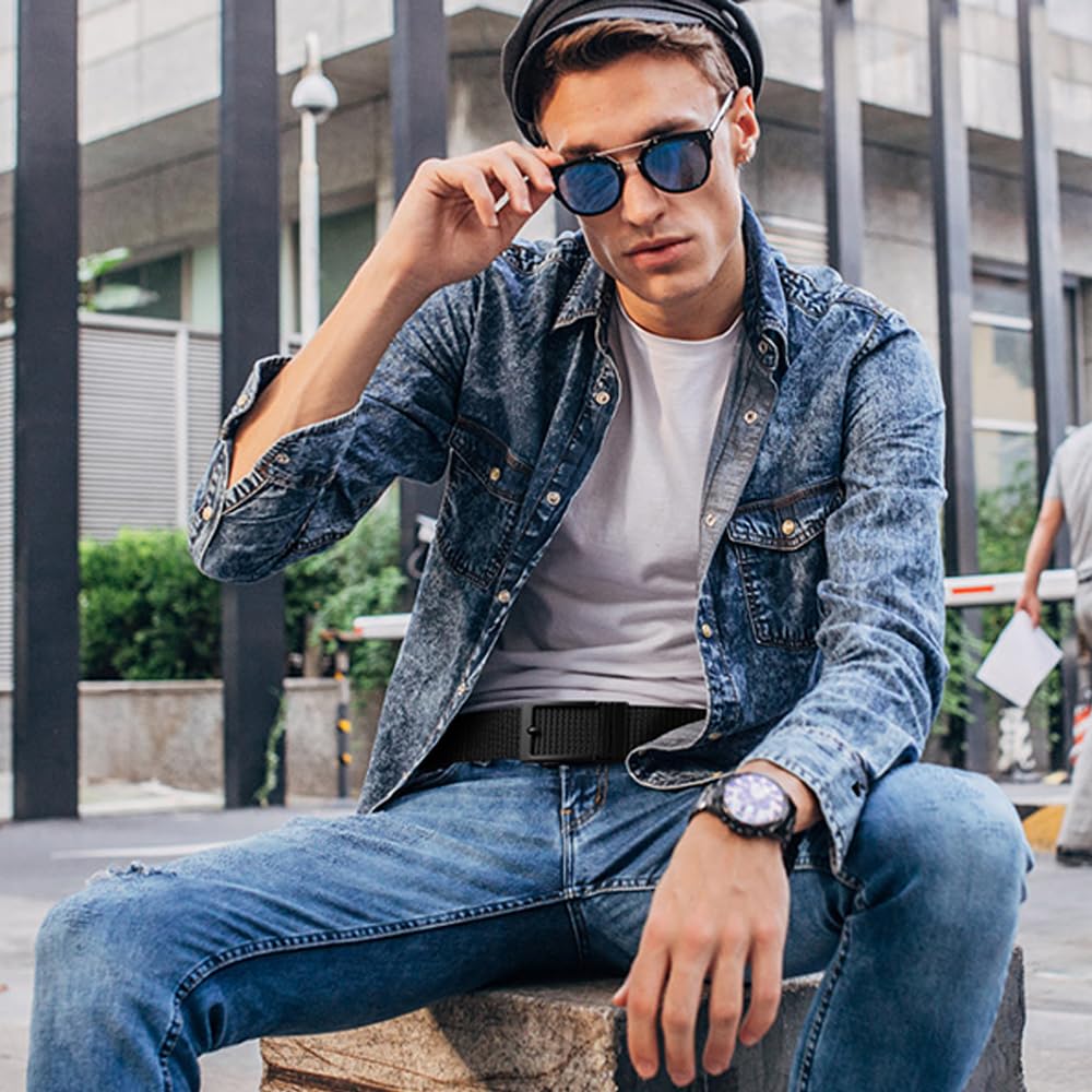 Cinturón Hombre 2PCS,Cinturones para hombre Casual,cinturones de golf,cinturón de nailon,cinturón táctico,Aspecto exquisito, duradero, hebilla automática ajustable,fácil de usar.