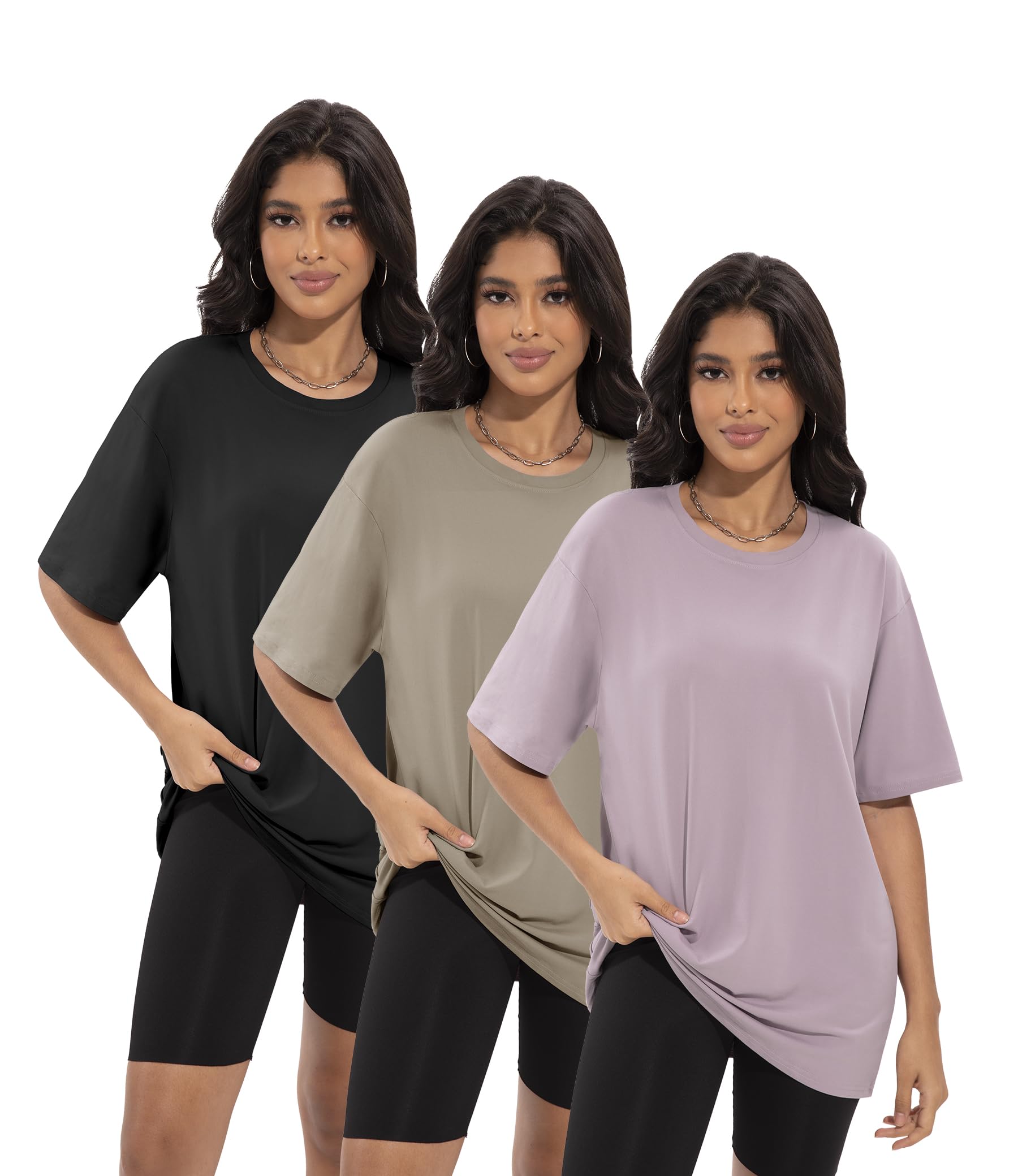 Camisetas de gran tamaño para mujer, 4 unidades, ajuste holgado, cuello redondo, camisetas holgadas, entrenamiento, multicolor, grande, extra grande