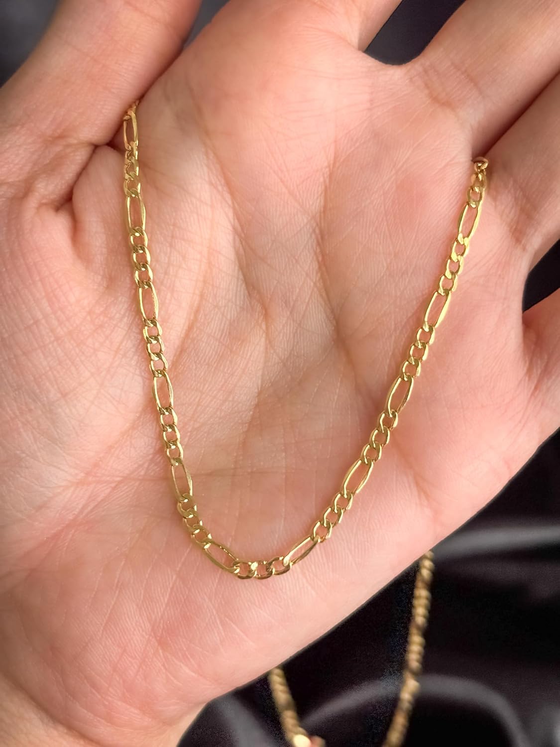 Cadena de Oro Italiano 10k Genuino – Collar Eslabón Fígaro 3+1 Clásico Unisex – Cadena Fina Sólida Pulida 2.8mm x 50cm – Joyería Italiana Elegante y Duradera – Regalo Perfecto