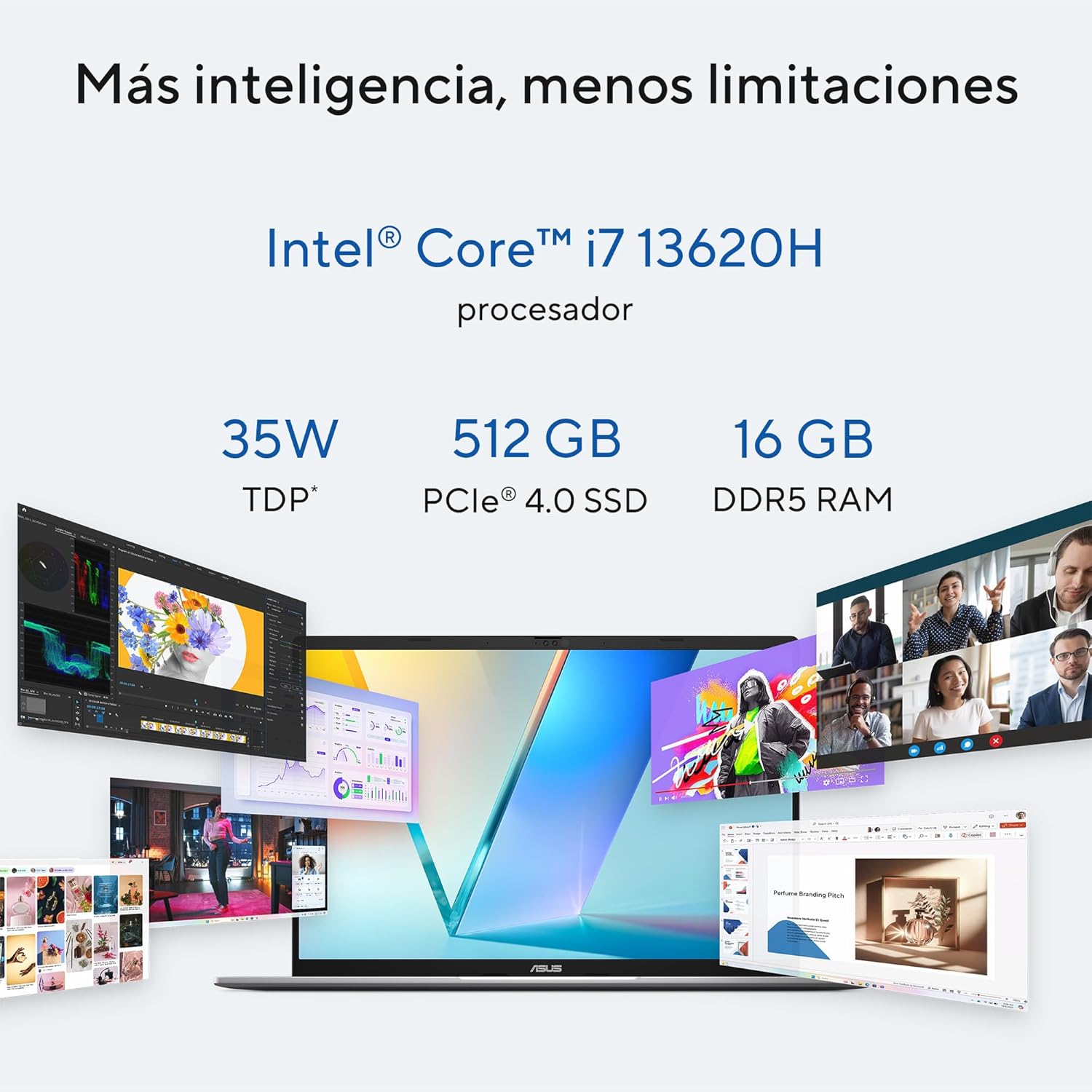 ASUS Vivobook S 16 Intel® Core™ i7/ Intel® UHD Graphics/ 16GB/ 512GB SSD/FHD 144 Hz,16:10/ Wi-Fi 6 Bluetooth® 5.3/ Teclado retroiluminado/Garantía y Servicio con la Marca en México