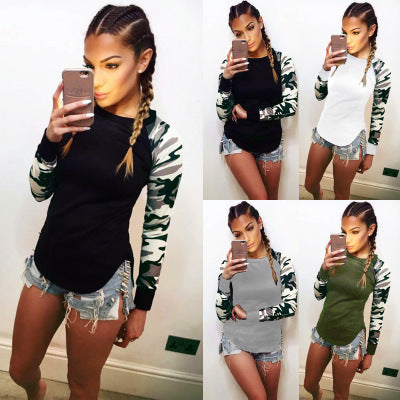 Camiseta de Manga Larga con Diseño de Camuflaje y Bloques de Color