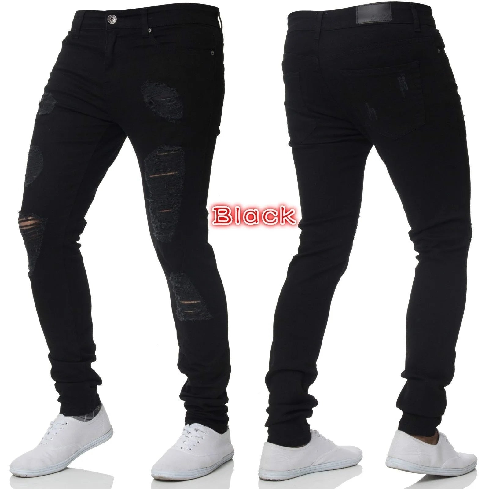 2023 pantalones vaqueros rasgados ajustados bordados blancos de algodón elásticos ajustados pantalones vaqueros de Hip Hop pantalones vaqueros casuales para hombres pantalones para correr