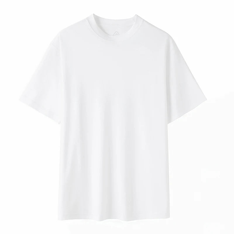 Camiseta de Manga Corta para Hombre, de Algodón Mercerizado 100% con Nitrógeno Líquido de Alta Gama, Cuello Redondo, Holgada, Estilo Básico para Verano