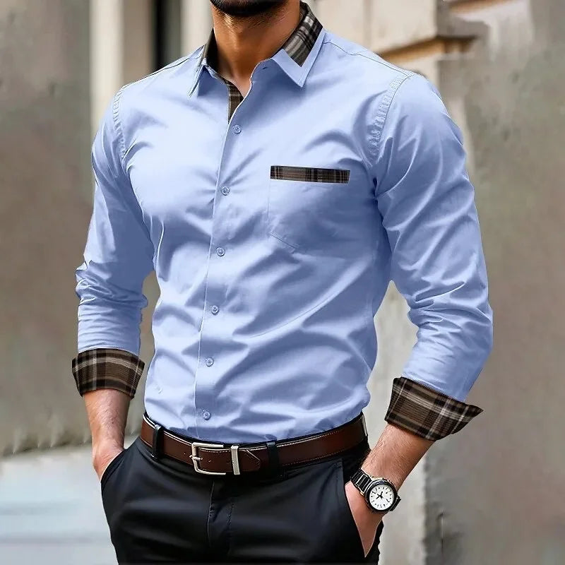 Camisa formal informal de color sólido para hombre en 14 colores, camisa de manga larga cómoda a la moda para boda y exteriores, talla grande XS-6XL