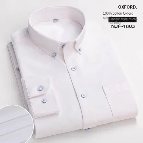 Camisa de manga larga 100% de algodón puro para hombre, camisa hilada Oxford bordada de Color sólido informal de negocios