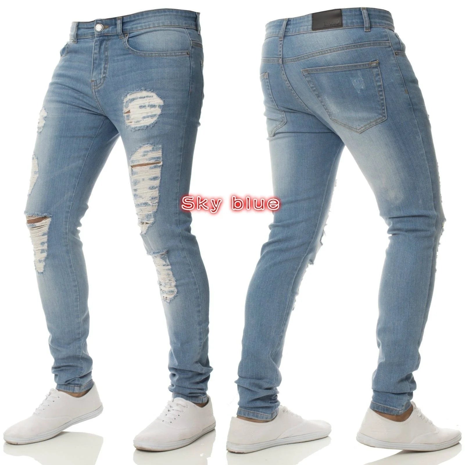 2023 pantalones vaqueros rasgados ajustados bordados blancos de algodón elásticos ajustados pantalones vaqueros de Hip Hop pantalones vaqueros casuales para hombres pantalones para correr
