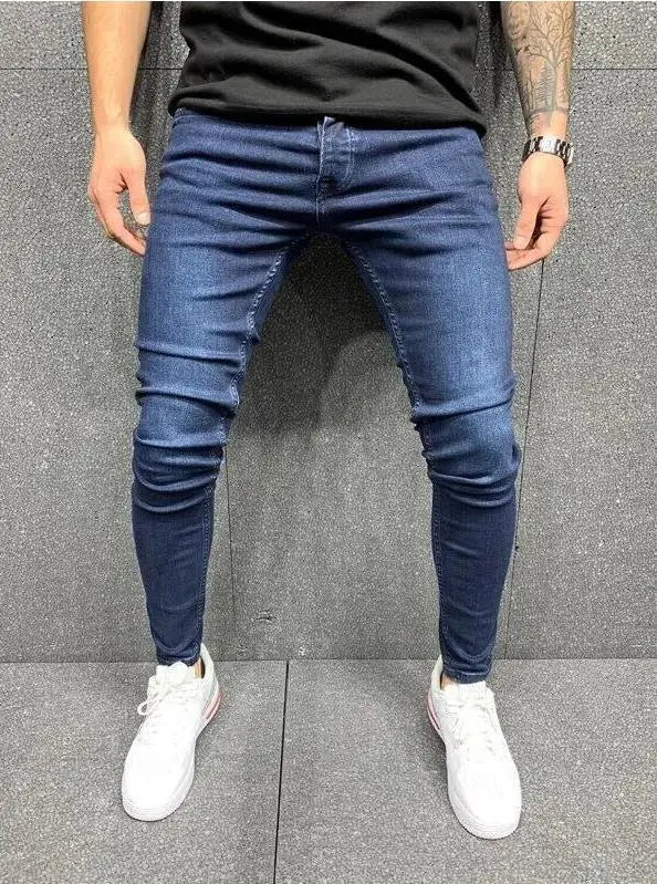 2023 pantalones vaqueros rasgados ajustados bordados blancos de algodón elásticos ajustados pantalones vaqueros de Hip Hop pantalones vaqueros casuales para hombres pantalones para correr