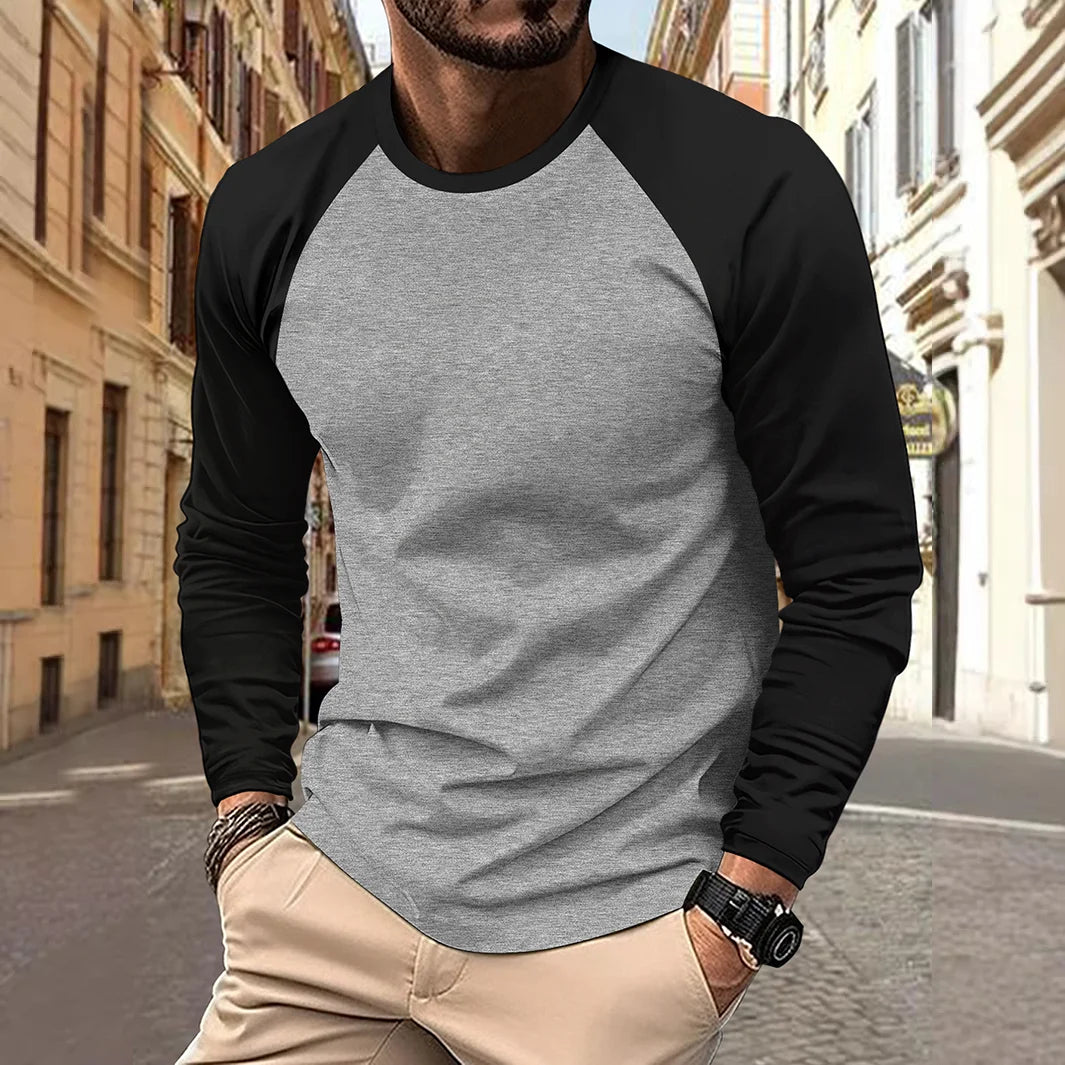 Camisetas de manga larga con cuello redondo para hombre, camisetas informales con mangas raglán a juego, camisetas de primavera y otoño, ropa para hombre