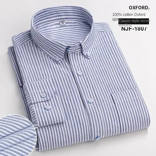 Camisa de manga larga 100% de algodón puro para hombre, camisa hilada Oxford bordada de Color sólido informal de negocios
