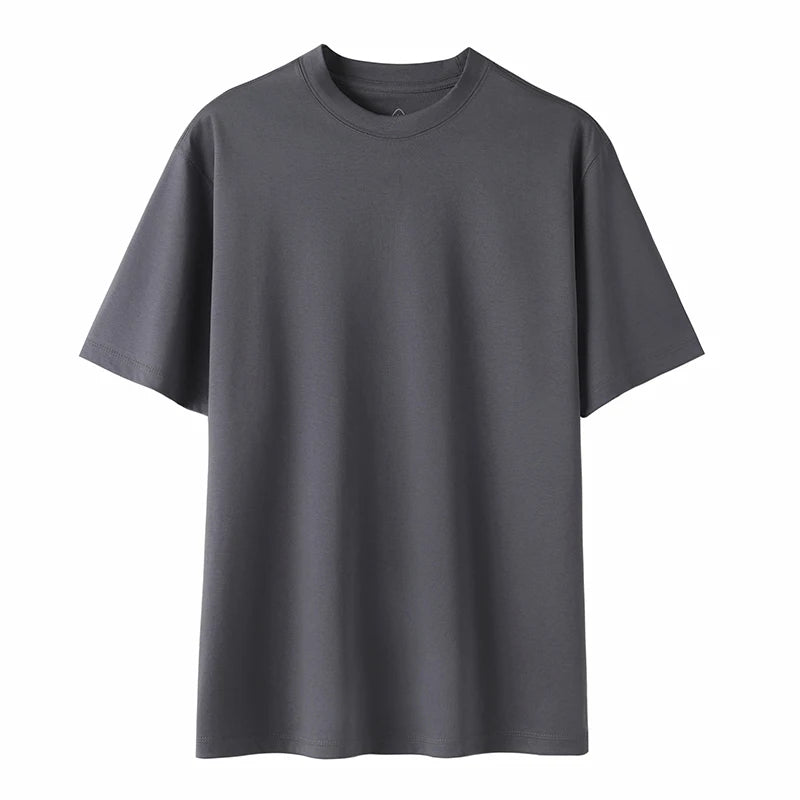 Camiseta de Manga Corta para Hombre, de Algodón Mercerizado 100% con Nitrógeno Líquido de Alta Gama, Cuello Redondo, Holgada, Estilo Básico para Verano