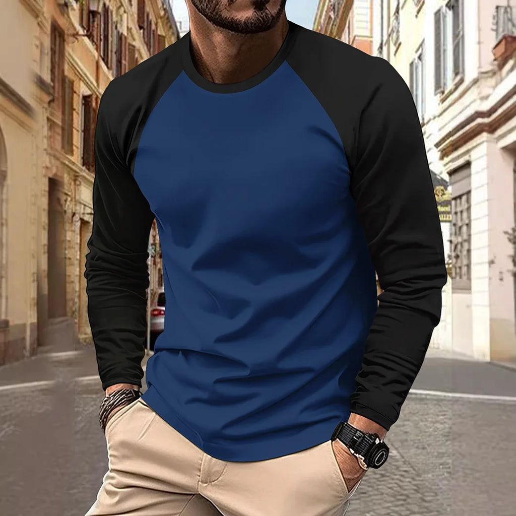 Camisetas de manga larga con cuello redondo para hombre, camisetas informales con mangas raglán a juego, camisetas de primavera y otoño, ropa para hombre