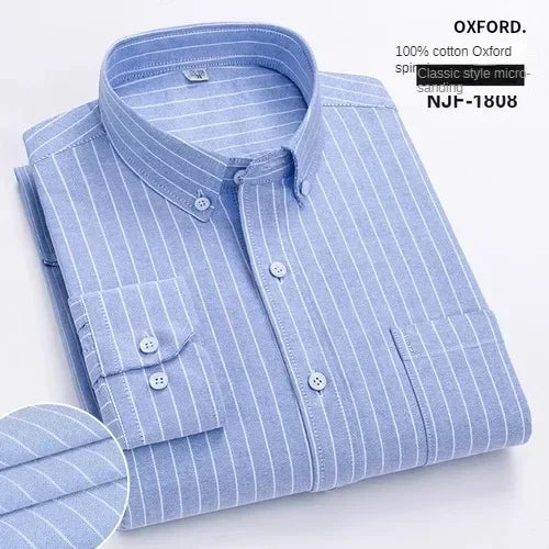 Camisa de manga larga 100% de algodón puro para hombre, camisa hilada Oxford bordada de Color sólido informal de negocios