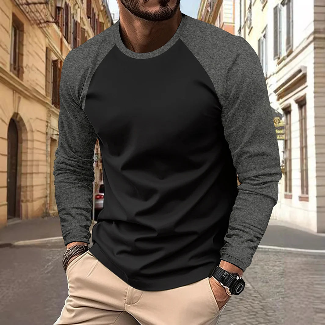 Camisetas de manga larga con cuello redondo para hombre, camisetas informales con mangas raglán a juego, camisetas de primavera y otoño, ropa para hombre