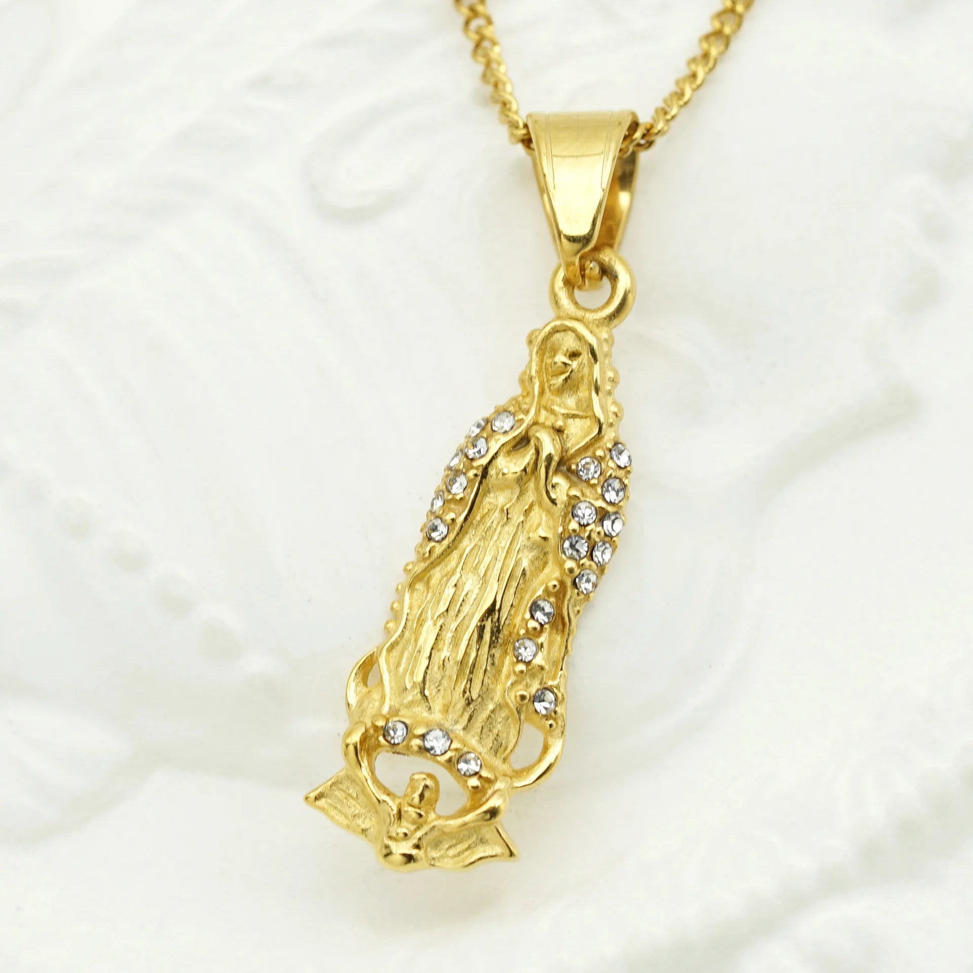 Collares católica para hombres y mujeres, colgante de acero inoxidable 316L, Color dorado, madre religiosa, Virgen María, joyería, regalos de navidad