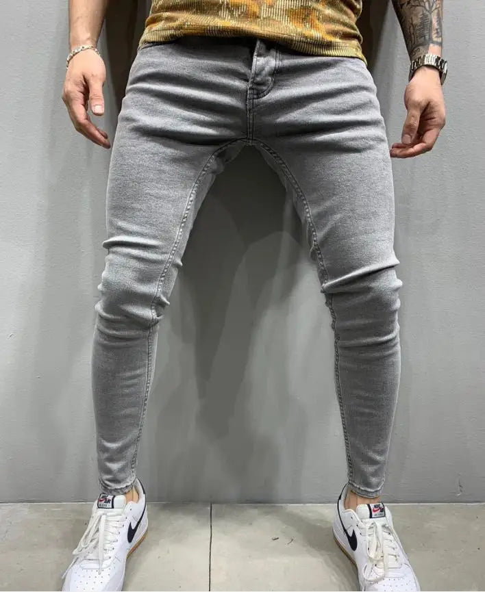 2023 pantalones vaqueros rasgados ajustados bordados blancos de algodón elásticos ajustados pantalones vaqueros de Hip Hop pantalones vaqueros casuales para hombres pantalones para correr