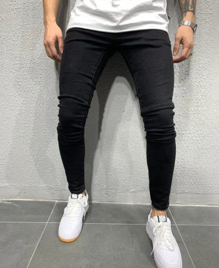 2023 pantalones vaqueros rasgados ajustados bordados blancos de algodón elásticos ajustados pantalones vaqueros de Hip Hop pantalones vaqueros casuales para hombres pantalones para correr
