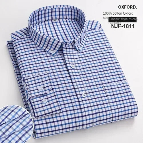 Camisa de manga larga 100% de algodón puro para hombre, camisa hilada Oxford bordada de Color sólido informal de negocios