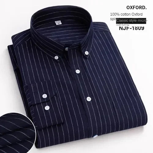 Camisa de manga larga 100% de algodón puro para hombre, camisa hilada Oxford bordada de Color sólido informal de negocios