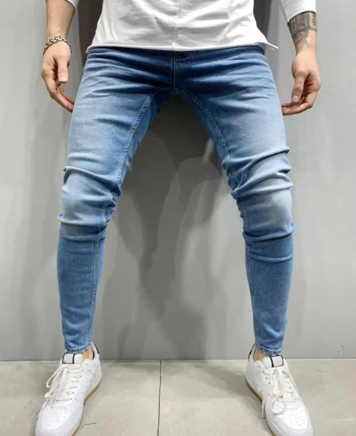 2023 pantalones vaqueros rasgados ajustados bordados blancos de algodón elásticos ajustados pantalones vaqueros de Hip Hop pantalones vaqueros casuales para hombres pantalones para correr
