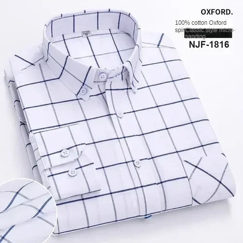 Camisa de manga larga 100% de algodón puro para hombre, camisa hilada Oxford bordada de Color sólido informal de negocios