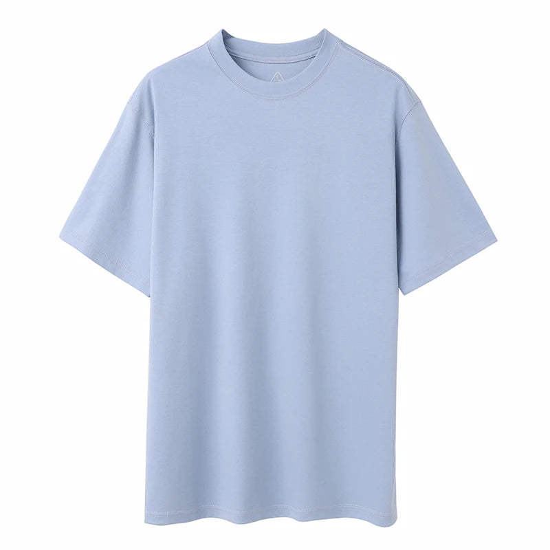 Camiseta de Manga Corta para Hombre, de Algodón Mercerizado 100% con Nitrógeno Líquido de Alta Gama, Cuello Redondo, Holgada, Estilo Básico para Verano