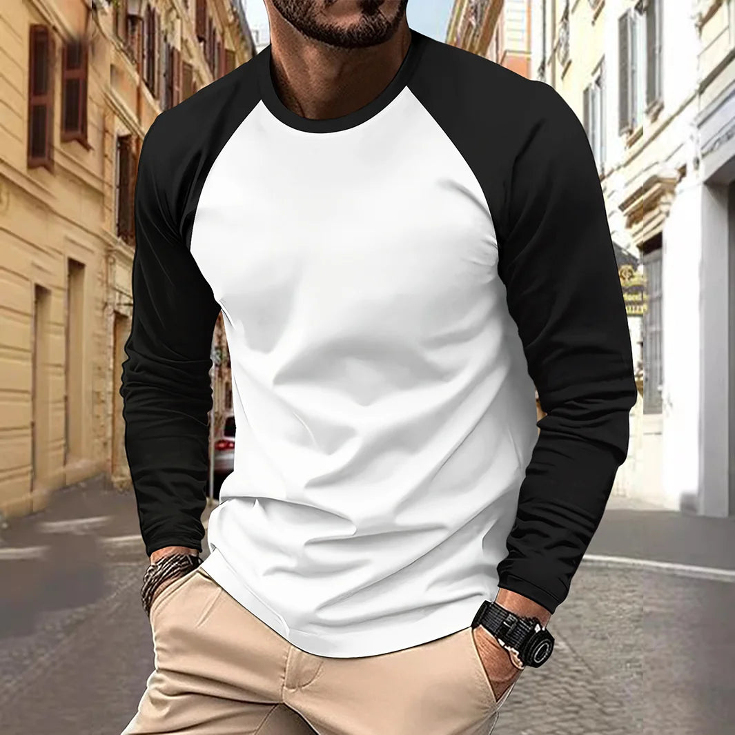 Camisetas de manga larga con cuello redondo para hombre, camisetas informales con mangas raglán a juego, camisetas de primavera y otoño, ropa para hombre