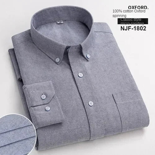 Camisa de manga larga 100% de algodón puro para hombre, camisa hilada Oxford bordada de Color sólido informal de negocios