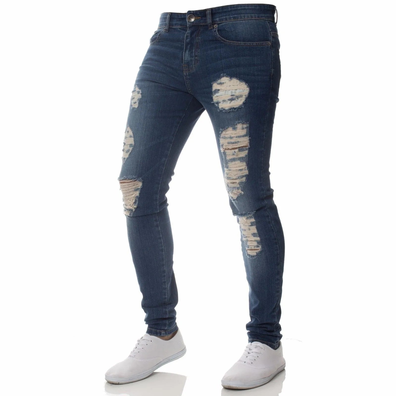 2023 pantalones vaqueros rasgados ajustados bordados blancos de algodón elásticos ajustados pantalones vaqueros de Hip Hop pantalones vaqueros casuales para hombres pantalones para correr