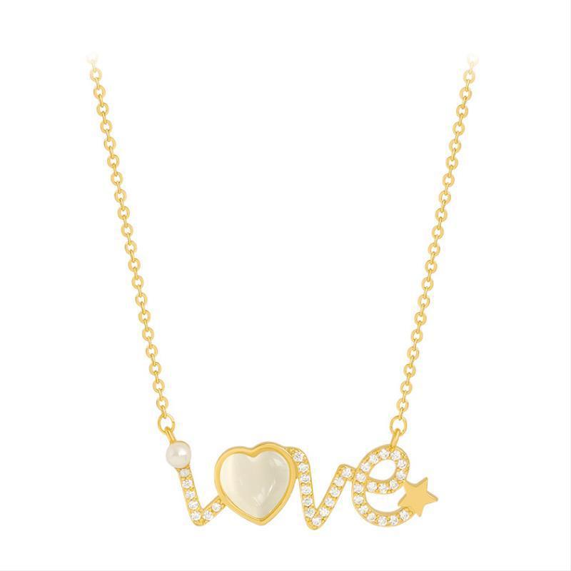 Collar con Colgante de Amor y Piedra Ojo de Gato (Estilo 2020)